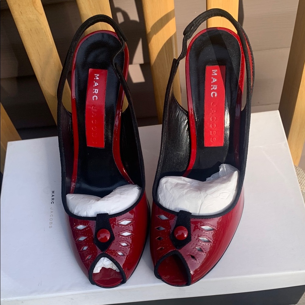 Marc Jacobs Red Peep-Toe Slingback Heels 6.5